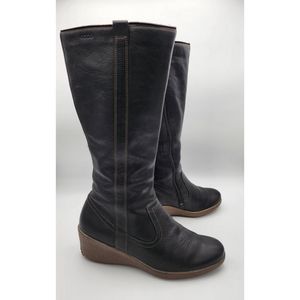 ECCO women's boots Size 39(8,5) wedge tall brown Leather autumn winter